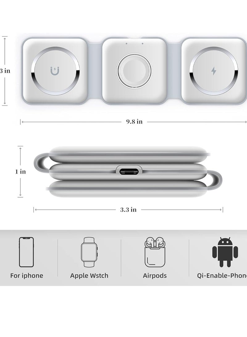 ELTRAZONE 3-in-1 Foldable Magnetic Wireless Charger – 15W Mag-Safe Charging Station for iPhone, Apple Watch, and AirPods (White)  - Image 2