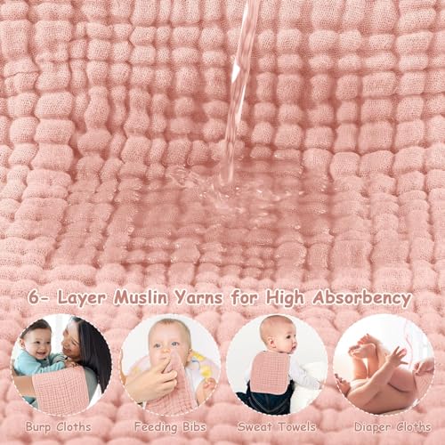 Looxii Muslin Burp Cloths 100% Cotton Muslin Cloths Large 20''x10'' Extra Soft and Absorbent 6 Pack Baby Burping Cloth for Boys and Girls Shell Pink - Image 5