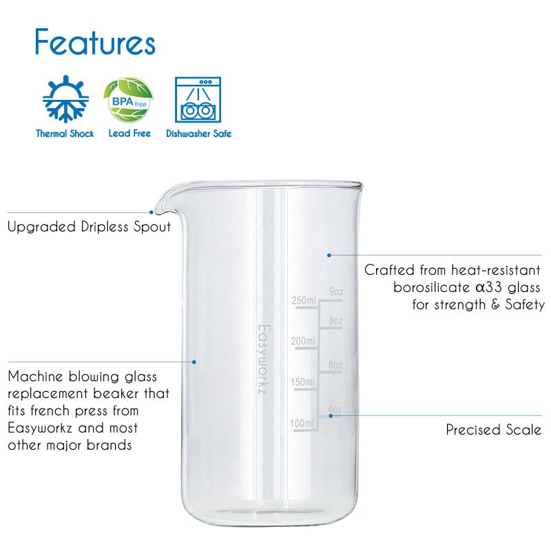 Easyworkz Borosilicate Glass Replacement Beaker for 12oz French Press Coffee Maker - Image 4
