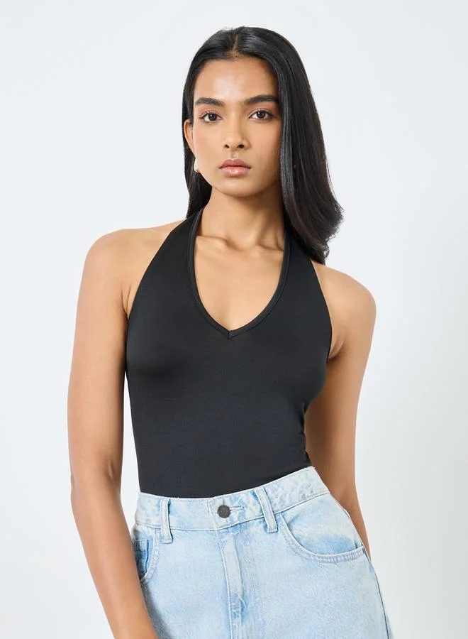 Take Two Take Two Solid Halter Neck Fitted Bodysuit