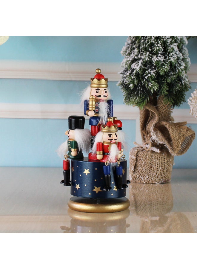 European Hand-painted 23cm Nutcracker Rotating Music Box Handicraft Ornaments Home Wooden Music Box - Image 1