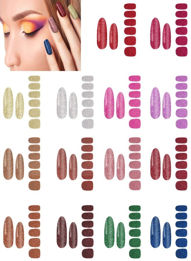Blulu 14 Sheets Glitter Nail Wraps Nail Polish Stickers Self-Adhesive Nail Art Decals Strips in Solid Colors with Nail File for Women Girls Manicure DIY Supplies (Classic Colors) - Image 5