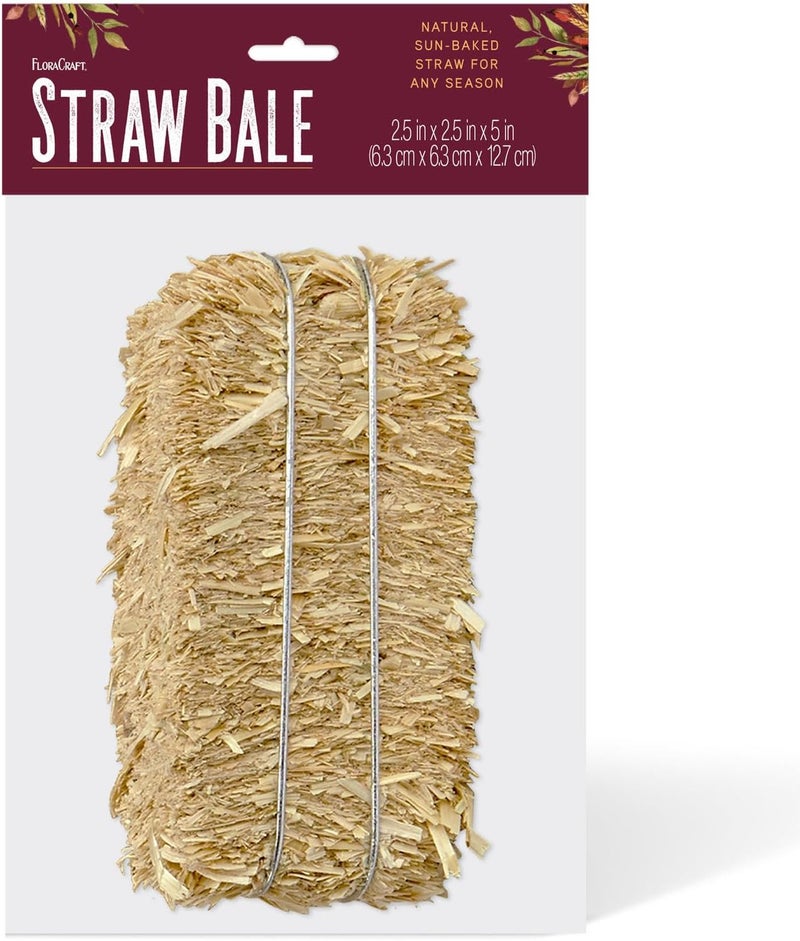 FloraCraft Decorative Straw Bale - Natural Sun-Baked Straw for Home Décor and Events, 2.5 x 2.5 x 5 Inches - Image 1