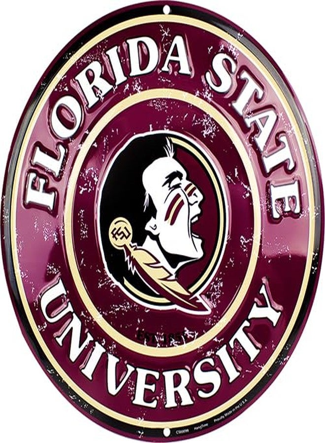 Hangtime Florida State University - Florida State Seminoles - FSU Seminoles 12 Inch Embossed Metal Nostalgia Circular Sign