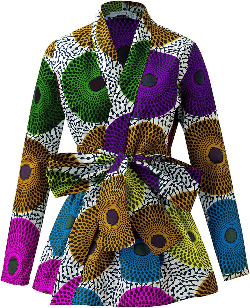 SHENBOLEN Women African Traditional Batik Print Long Sleeve Shirt Dashiki Casual Cotton Shirt (Small, A) - Image 1