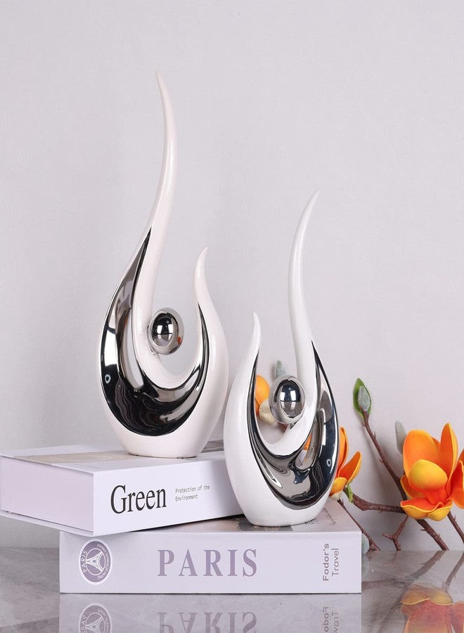 DOVDOV Abstract Ceramic Statues Set of 2, Silver and White Home Decor, Now Decorative Centrepieces, Consoles, Shelves, Dining Table Centrepieces, Entry Table Decor Aesthetics - Image 4