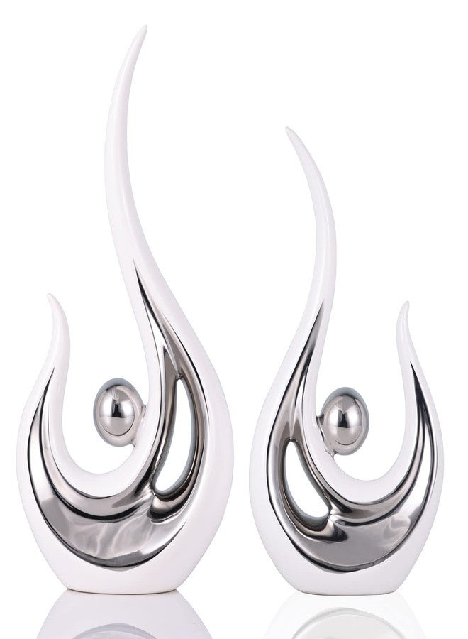 DOVDOV Abstract Ceramic Statues Set of 2, Silver and White Home Decor, Now Decorative Centrepieces, Consoles, Shelves, Dining Table Centrepieces, Entry Table Decor Aesthetics - Image 1