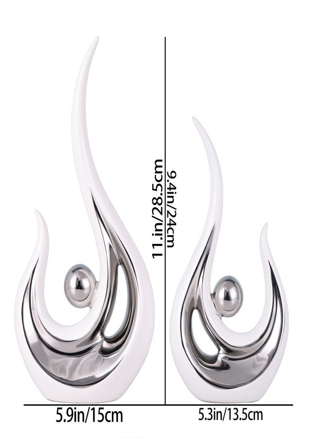 DOVDOV Abstract Ceramic Statues Set of 2, Silver and White Home Decor, Now Decorative Centrepieces, Consoles, Shelves, Dining Table Centrepieces, Entry Table Decor Aesthetics - Image 2
