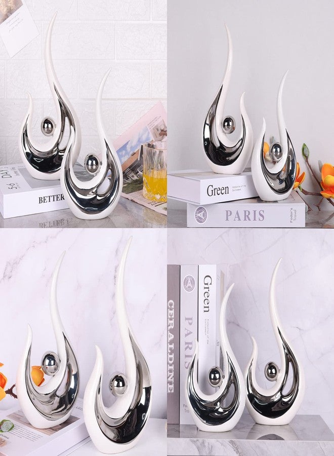 DOVDOV Abstract Ceramic Statues Set of 2, Silver and White Home Decor, Now Decorative Centrepieces, Consoles, Shelves, Dining Table Centrepieces, Entry Table Decor Aesthetics - Image 5