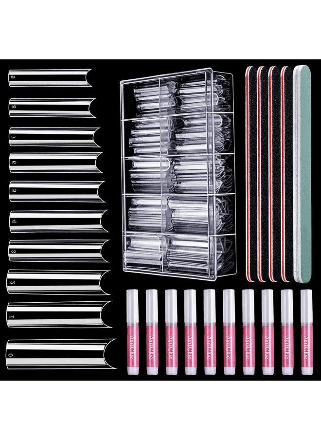 HNYYZL - Extra Long Clear Nail Tips Hnyyzl 240Pcs Xxl Square Straight Nails Half Fake Nail Tips Kit C Curve Nail Tips Half Cover For Acrylic Nail Tips With Nail Glue And Nail File For Nail Salon Home Diy - Image 1
