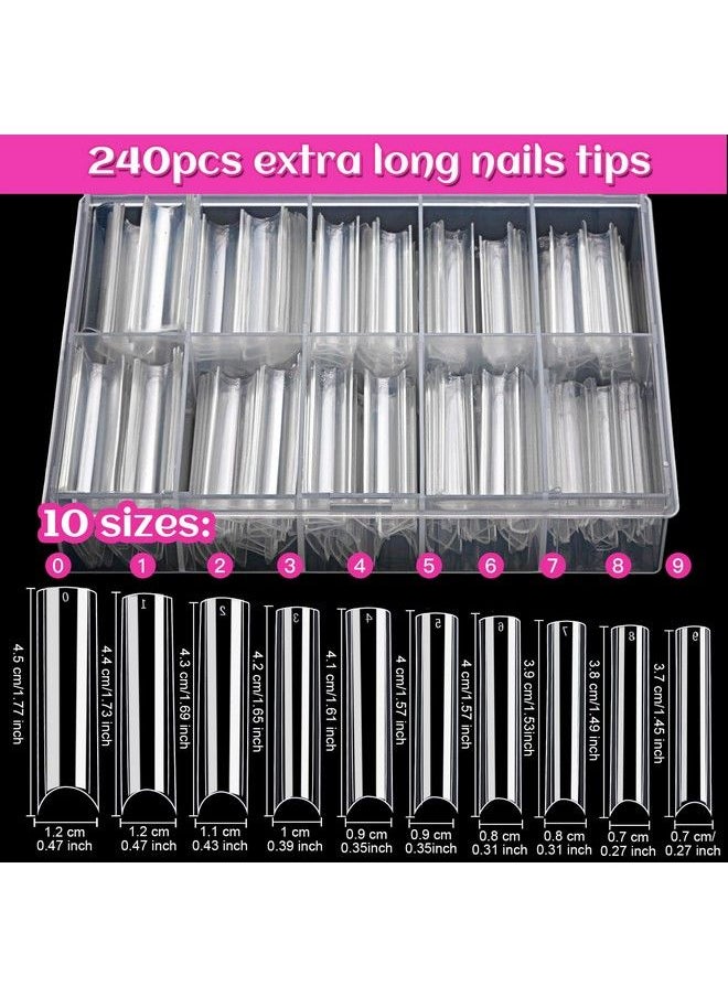 HNYYZL - Extra Long Clear Nail Tips Hnyyzl 240Pcs Xxl Square Straight Nails Half Fake Nail Tips Kit C Curve Nail Tips Half Cover For Acrylic Nail Tips With Nail Glue And Nail File For Nail Salon Home Diy - Image 1