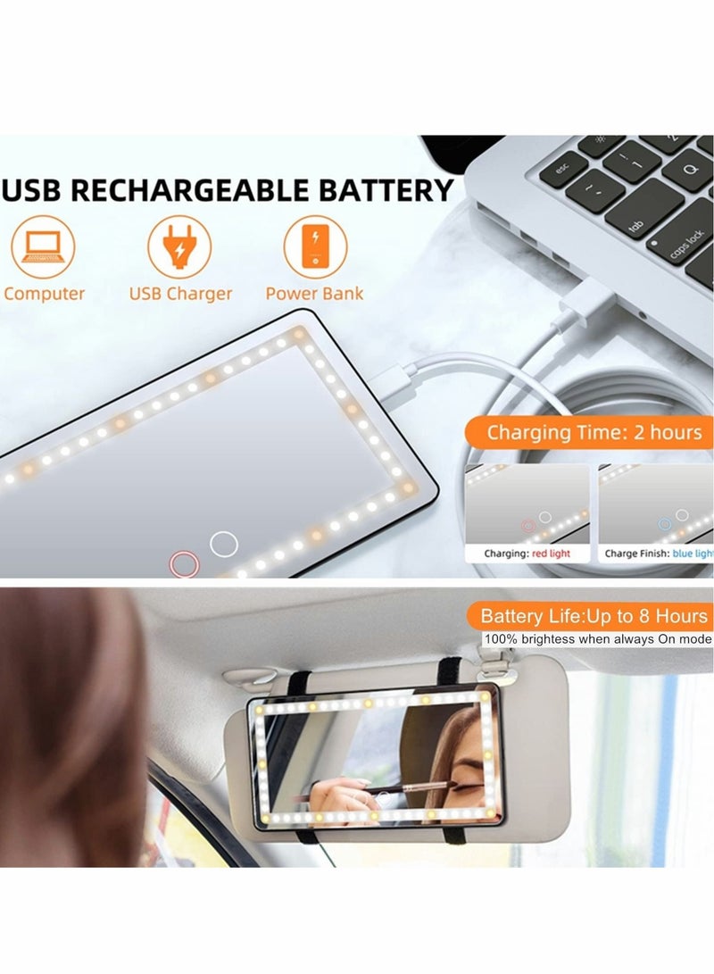Loquat Car Sun Visor Vanity Mirror, Rechargeable Makeup Mirror with 3 Light Modes u0026 60 LEDs, Dimmable Clip-on Rear View Sun-Shading Cosmetic Mirror with Touch on Screen, Universal for Car Truck SUV - Image 4