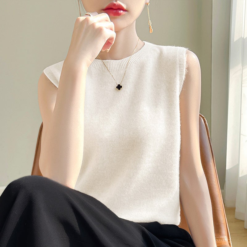 24 Spring First-Line Garment Round Neck Slimming Pure Woolen Sweater Vest Female Temperament Commuter Knitted Base All-Match Vest Black - Image 2