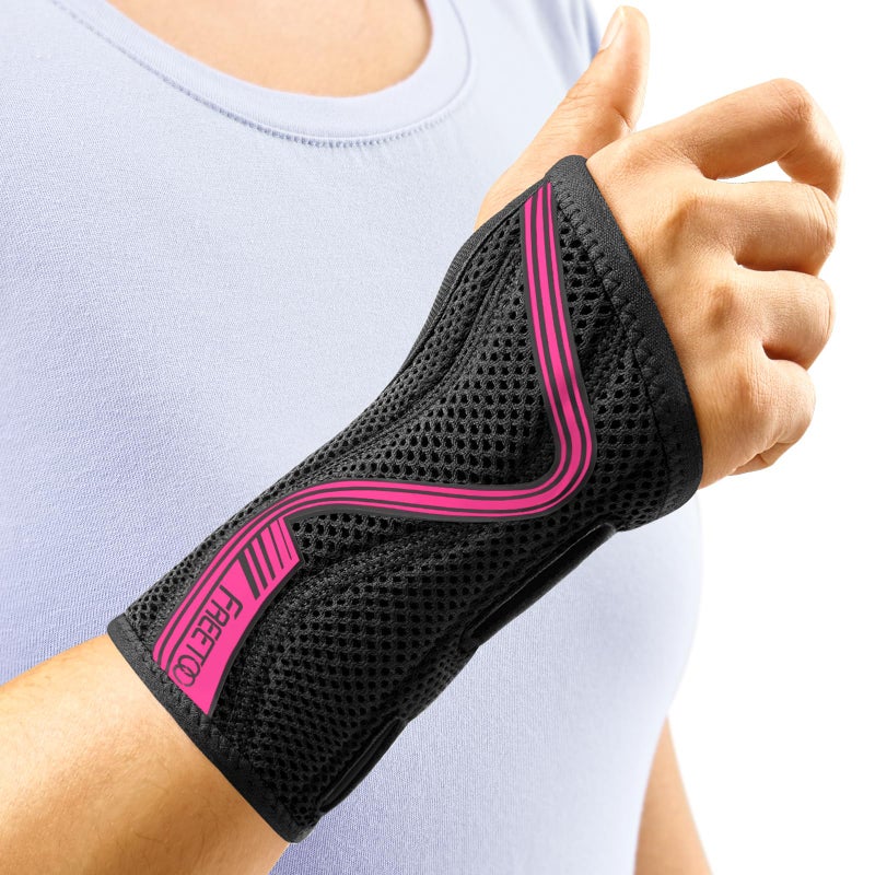 FREETOO Wrist Brace for Carpal Tunnel,[New Upgrade-Anatomically shaped] Adjustable Wrist Support Splint for Men and Women,Hand Brace for Pain Relief, Tendinitis,Arthritis,Right Hand,Small,Black-Rose Red - Image 1