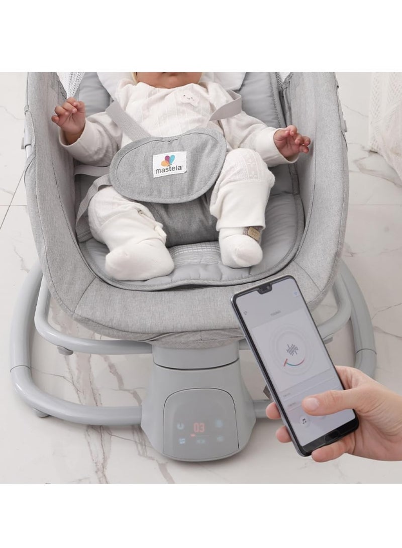 ماستيلا كرسي هزاز مع طاولة طعام فاخرة 4 في 1 من TOYS-EGYPT ، أرجوحة أطفال كهربائية أوتوماتيكية مع سرعة تأرجح قابلة للتعديل، موسيقى مهدئة للأطفال مناسبة لعمر 0-3 سنوات، يعمل ب أبلكيشن (08113) - Image 3