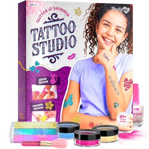 Pretty Me Glitter Tattoo Kit for Kids Glitter Metallic Fake Tattoos for Girls Birthday Gift Ideas for Girl Temporary Tattoo Set Craft Kits Toys for Ages 6 7 8 9 10 11 Year Old Cool Gifts - Image 1