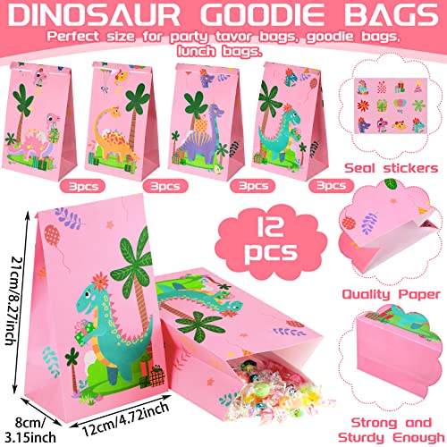 Junkin 122 Pcs Dinosaur Party Supplies Pink Dinosaur Birthday Party Favors Dino Goodie Bags Make a Dino Sticker Mini Glow in Dark Toy Badge Bracelet Ring for Christmas Favor Treat Bag Stocking Stuffer - Image 5