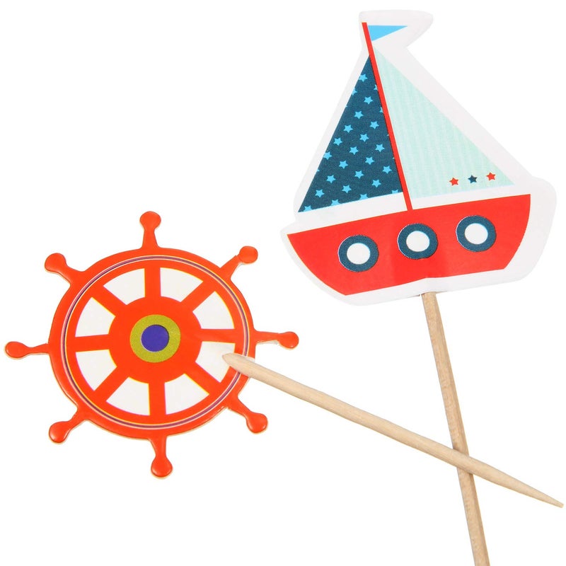 Blulu 72 Pieces Nautical Cupcake Toppers Ocean Theme Toothpicks Birthday Cake Picks Decorations for Navy Baby Shower Party Favors Supplies - Image 5