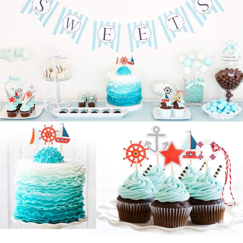 Blulu 72 Pieces Nautical Cupcake Toppers Ocean Theme Toothpicks Birthday Cake Picks Decorations for Navy Baby Shower Party Favors Supplies - Image 3