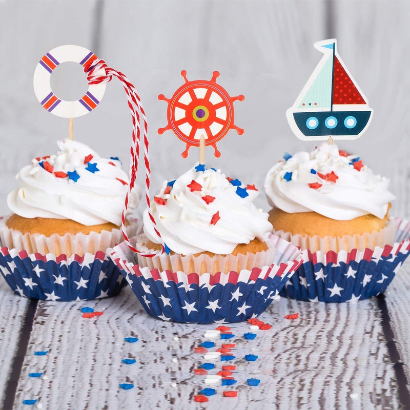 Blulu 72 Pieces Nautical Cupcake Toppers Ocean Theme Toothpicks Birthday Cake Picks Decorations for Navy Baby Shower Party Favors Supplies - Image 2