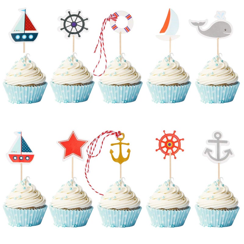 Blulu 72 Pieces Nautical Cupcake Toppers Ocean Theme Toothpicks Birthday Cake Picks Decorations for Navy Baby Shower Party Favors Supplies - Image 1