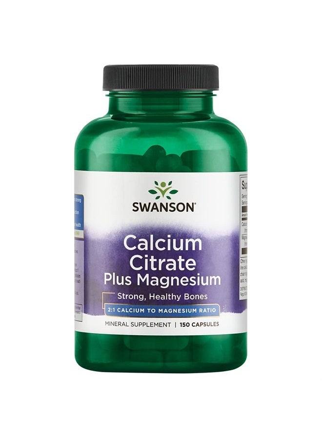 SWANSON كالسيم سترات مع مغنيسيوم - مكمل معدني يعزز العظام القوية، إنتاج الطاقة، واسترخاء العضلات - قد يدعم صحة القلب والأوعية الدموية - (150 كبسولة)