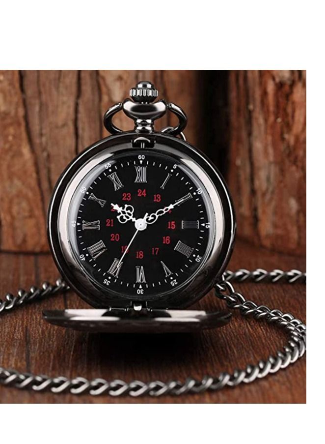 SYOSI Pocket Watch, 1pc Pocket Watch, Best Wedding Gift Ideas, Birthday Father's Day Gift Watches, Black Watch Best Gift Carved Pendant Quartz Pocket Watch - Image 2