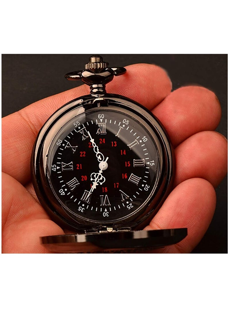 SYOSI Pocket Watch, 1pc Pocket Watch, Best Wedding Gift Ideas, Birthday Father's Day Gift Watches, Black Watch Best Gift Carved Pendant Quartz Pocket Watch - Image 3