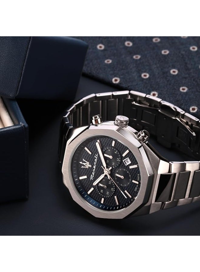 مازيراتي ستايل 45مم قرص أزرق كرونوغراف ذهب صلب - Image 4