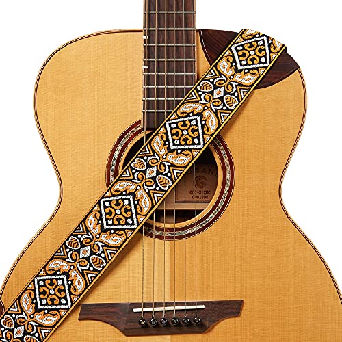 Amumu 2" Orange Embroidery Guitar Strap - Premium Leather Ends - for Acoustic, Electric, Bass Guitars, Adjustable 37'' to 63" - Image 1