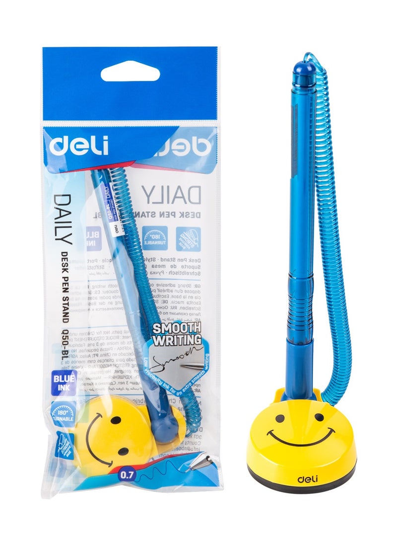 Deli 1-Piece Counter Pen With Smiley Stand And 0.7mm Ballpoint Tip Blue Ink - Image 1