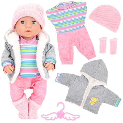 HONLAELLA 5 Pieces Baby Doll Clothes Accessories with Outfit Hat Coat Socks Hanger for 1416 inch Baby Dolls and 18 Inch Girl DollDoll NOT Include - Image 1