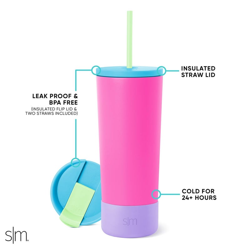 Simple Modern Insulated Tumbler with Lid, Straw, & Boot | Iced Coffee Cup Reusable Stainless Steel Water Bottle Travel Mug | Gifts for Women Men Her Him | Classic Collection | 24oz | 80s Mix - Image 2