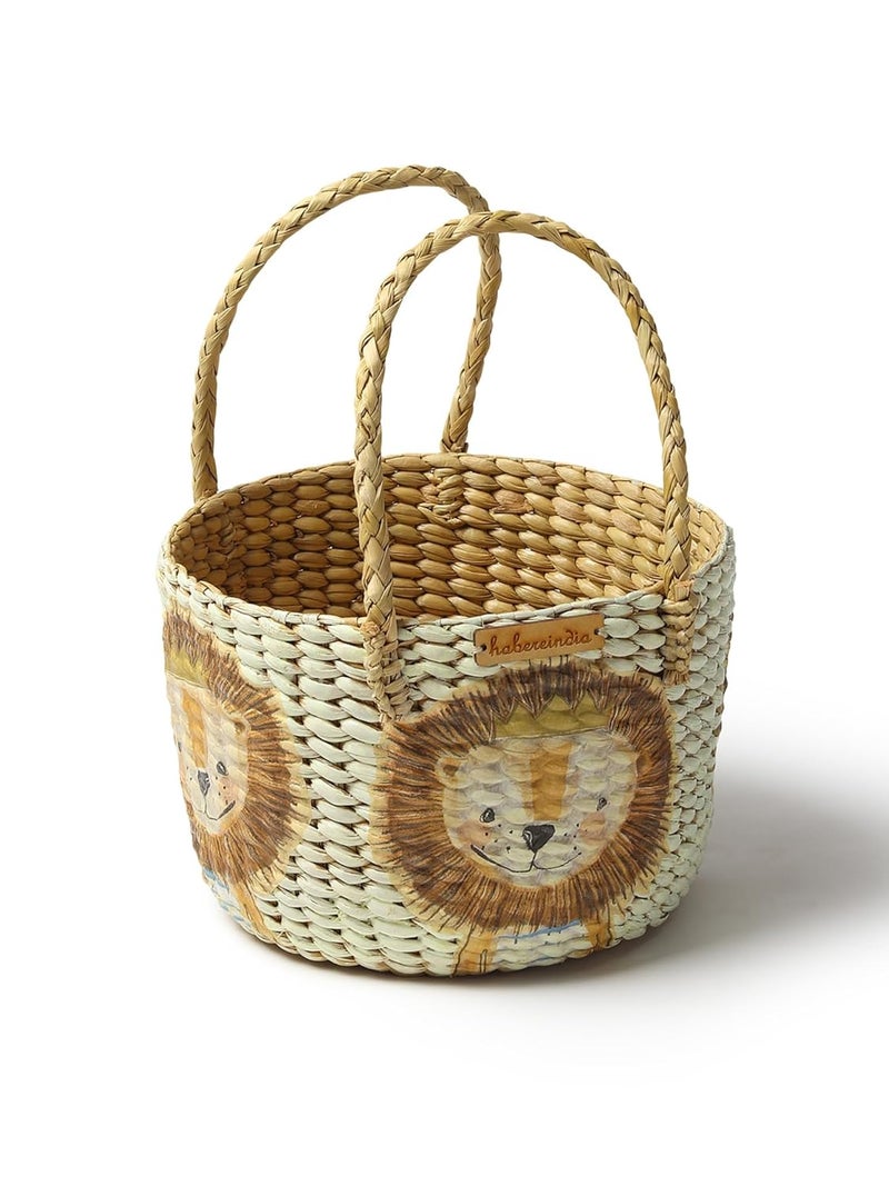 Habere India-All the Cultures Fabricating India Habere IndiaAll the Cultures Fabricating India Handmade Gift Hamper Baskets Cane Hamper Basket Fruit Baskets Bamboo Organiser Round Hamper Basket Round Cap Basket Lion Set of 3 - Image 4