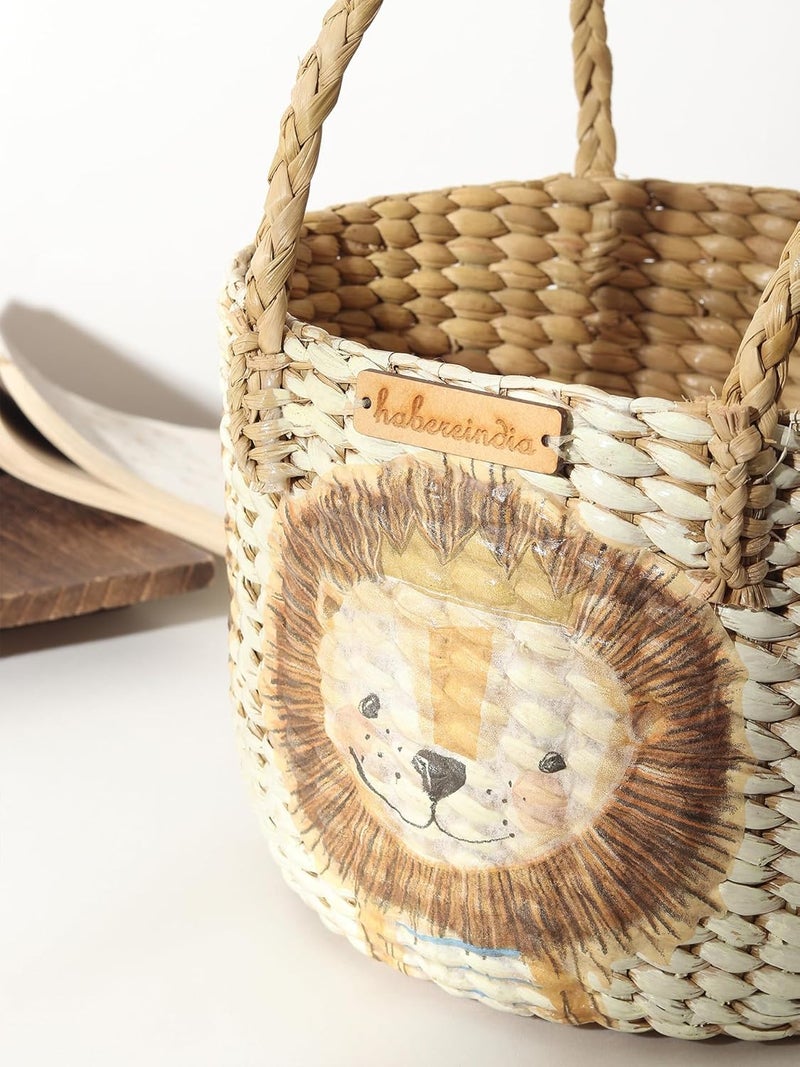 Habere India-All the Cultures Fabricating India Habere IndiaAll the Cultures Fabricating India Handmade Gift Hamper Baskets Cane Hamper Basket Fruit Baskets Bamboo Organiser Round Hamper Basket Round Cap Basket Lion Set of 3 - Image 2