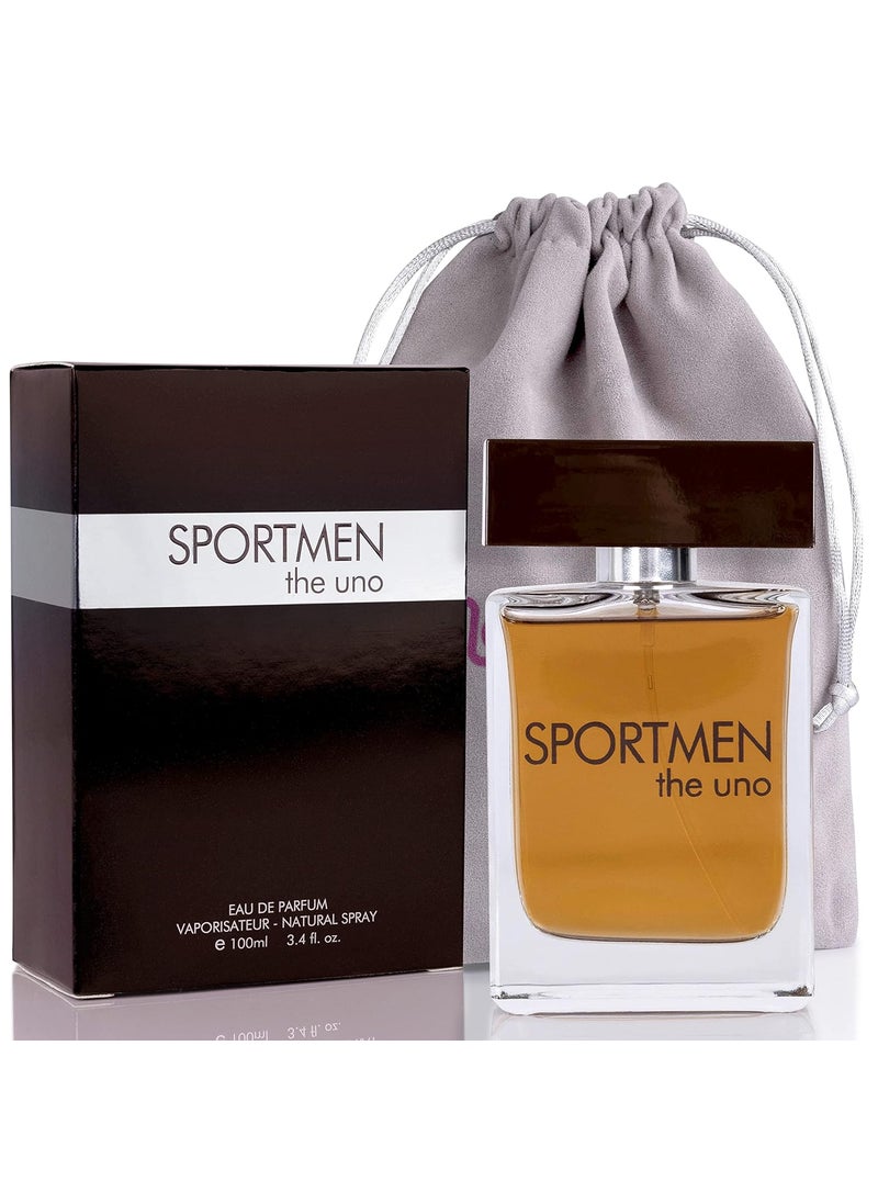 NovoGlow - NovoGlow Sportmen the Uno for Men - 3.4 Fl Oz Eau De Parfum Spray - Long Lasting Warm Spicy & Woody Scent Smell Fresh & Masculine All Day Includes Carrying Pouch Gift for Men for All Occasions - Image 1