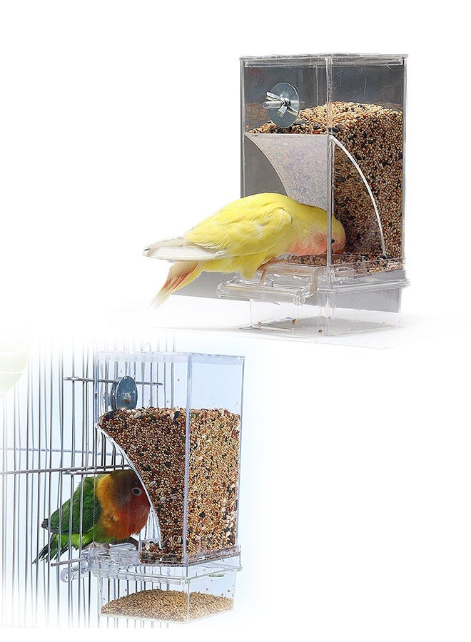 الضفدع الحقيقي وحدة تغذية الطيور الأوتوماتيكية بدون فوضى داخل القفص مع مجثم شفاف وحاوية طعام من الأكريليك للبذور للطيور الصغيرة والببغاء والكناري والكوكاتيل وطيور الحب - Image 2