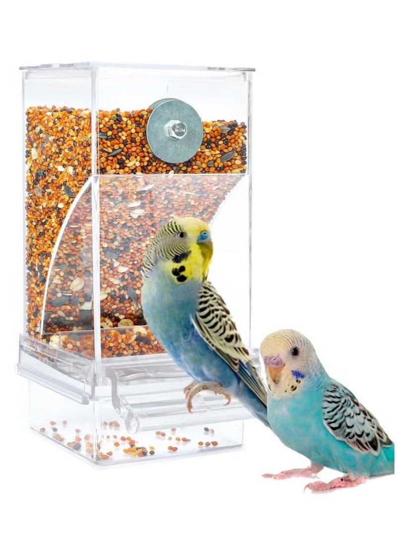 الضفدع الحقيقي وحدة تغذية الطيور الأوتوماتيكية بدون فوضى داخل القفص مع مجثم شفاف وحاوية طعام من الأكريليك للبذور للطيور الصغيرة والببغاء والكناري والكوكاتيل وطيور الحب - Image 1
