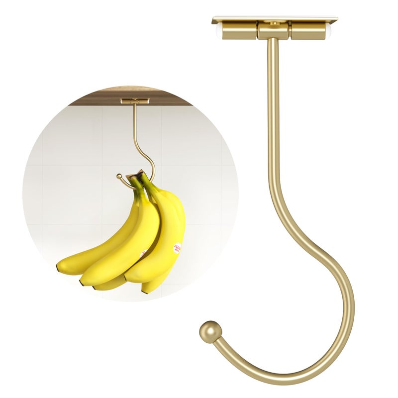 Josmimic Gold Banana Hook Foldable - Under Counter Banana Hanger  Under Cabinet Banana Holder Self-Adhesive  Magnetic Banana Hook - Image 1