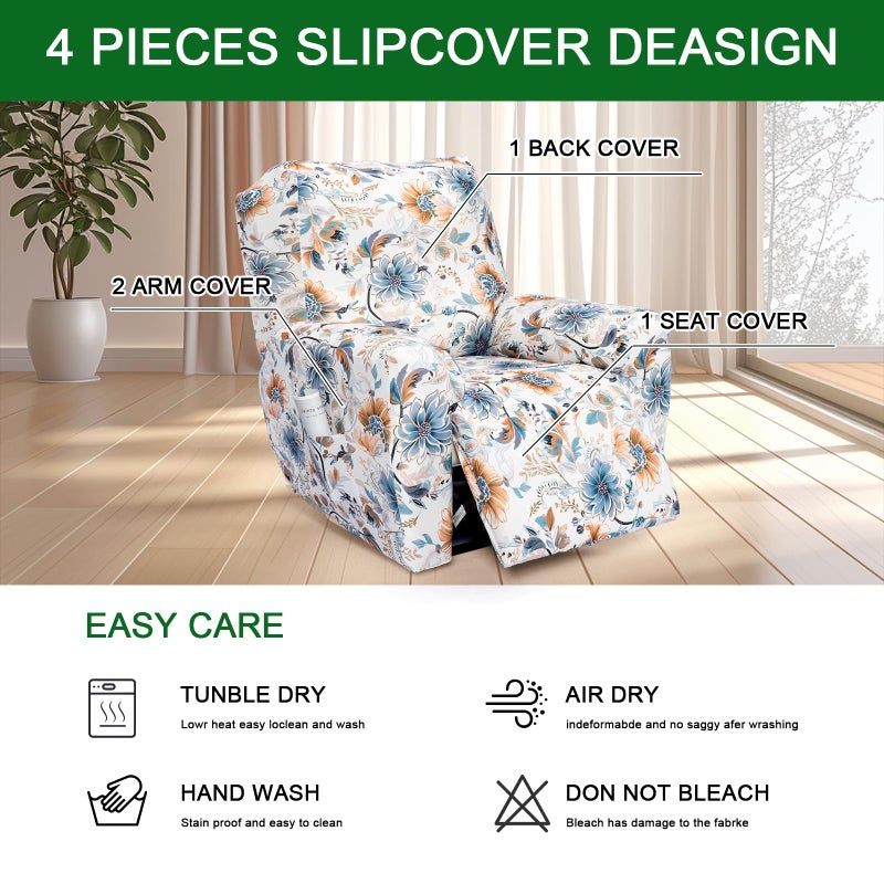 FUANGUI Recliner Chair Cover 4-Pieces Lazyboy Cover for Recliner Chair with Storage Pockets Furniture Protector for Living Room, Jacquard Sofa Slipcover for Kids, Pets, Dog and Cat, 23 - Image 3