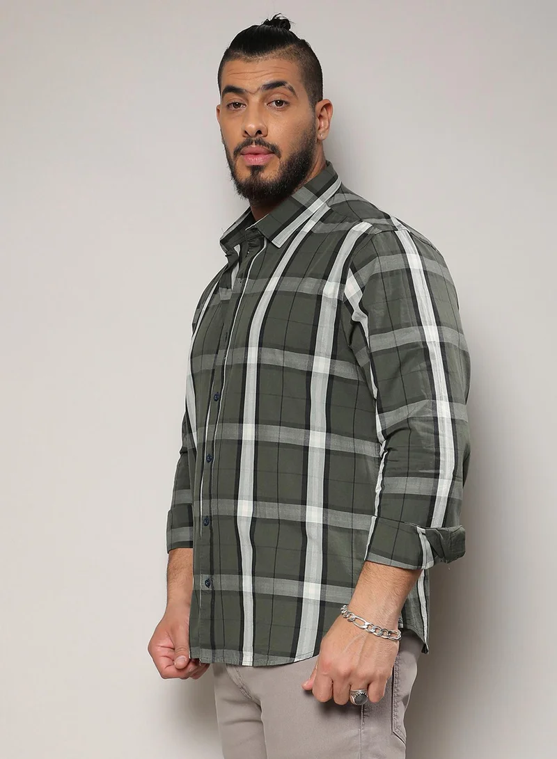 Instafab Plus Instafab Plus Men's Tartan Plaid Dark Green Button Up Plus-Size Fit Shirt For Casual Wear | Cotton Spread Collar Shirt Crafted With Regular Sleeve & Comfort Fit For Everyday Wear
