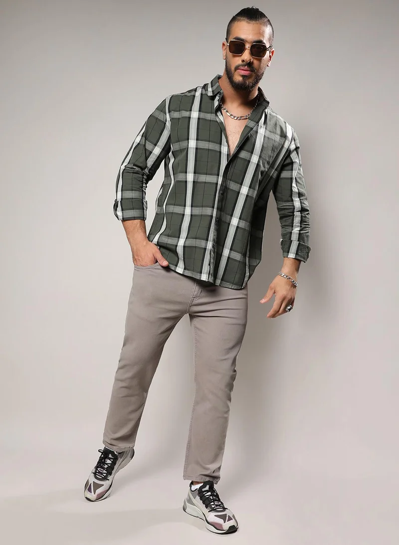 Instafab Plus Instafab Plus Men's Tartan Plaid Dark Green Button Up Plus-Size Fit Shirt For Casual Wear | Cotton Spread Collar Shirt Crafted With Regular Sleeve & Comfort Fit For Everyday Wear