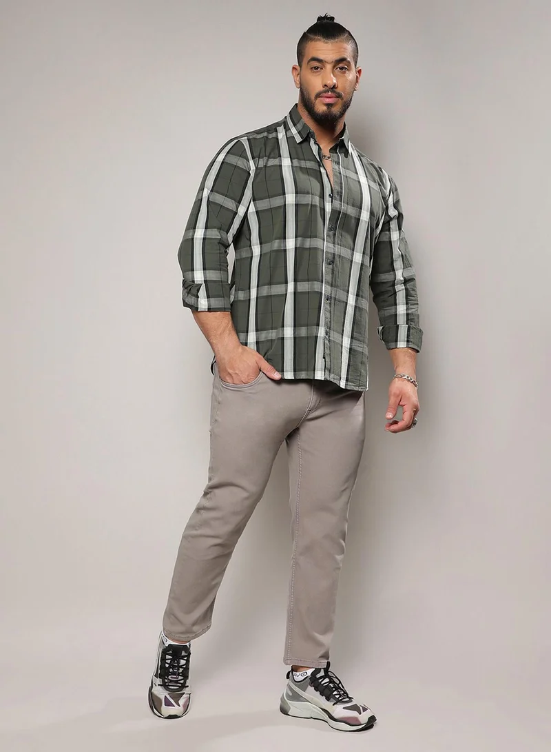 Instafab Plus Instafab Plus Men's Tartan Plaid Dark Green Button Up Plus-Size Fit Shirt For Casual Wear | Cotton Spread Collar Shirt Crafted With Regular Sleeve & Comfort Fit For Everyday Wear