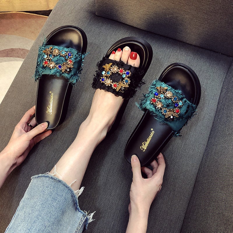 Small Size Platform Slippers For Women Summer Outdoor Wear 2022 New Internet Celebrity Diamond Buckle Increased Sandals Beach Shoes Ins Fashion - Image 3