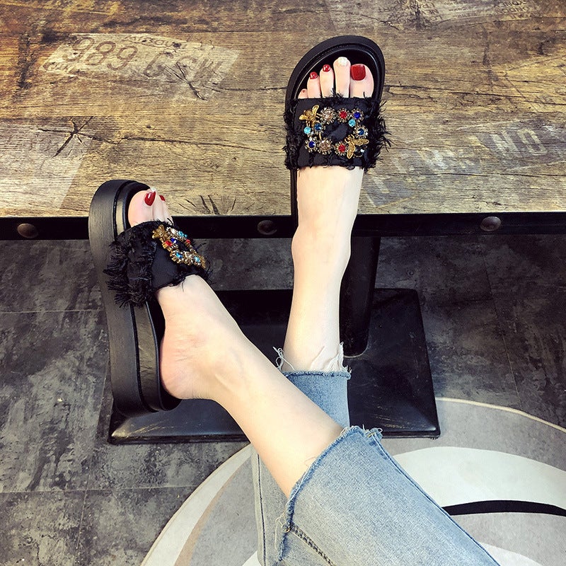 Small Size Platform Slippers For Women Summer Outdoor Wear 2022 New Internet Celebrity Diamond Buckle Increased Sandals Beach Shoes Ins Fashion - Image 4