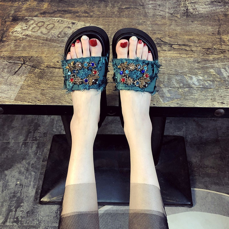Small Size Platform Slippers For Women Summer Outdoor Wear 2022 New Internet Celebrity Diamond Buckle Increased Sandals Beach Shoes Ins Fashion - Image 5