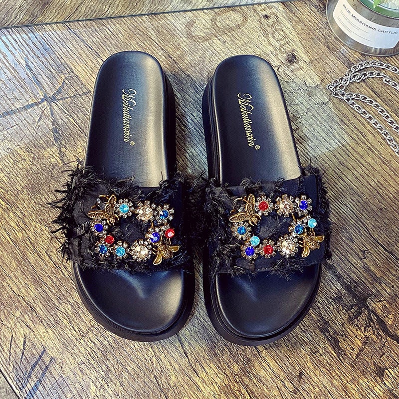 Small Size Platform Slippers For Women Summer Outdoor Wear 2022 New Internet Celebrity Diamond Buckle Increased Sandals Beach Shoes Ins Fashion - Image 2