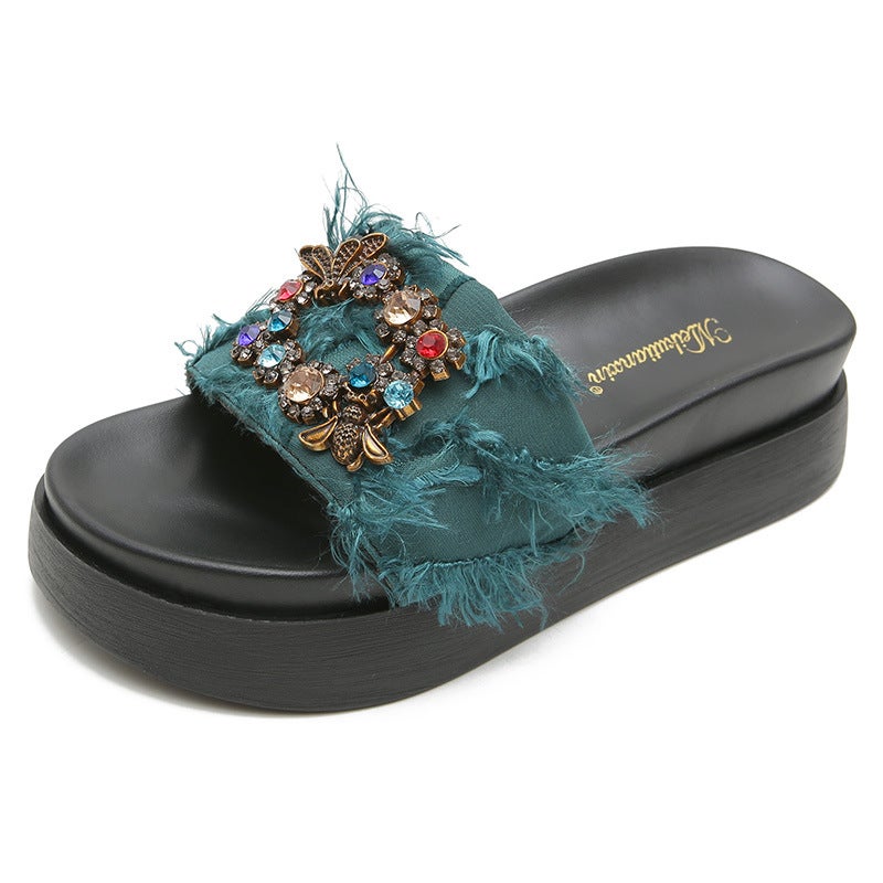 Small Size Platform Slippers For Women Summer Outdoor Wear 2022 New Internet Celebrity Diamond Buckle Increased Sandals Beach Shoes Ins Fashion - Image 1