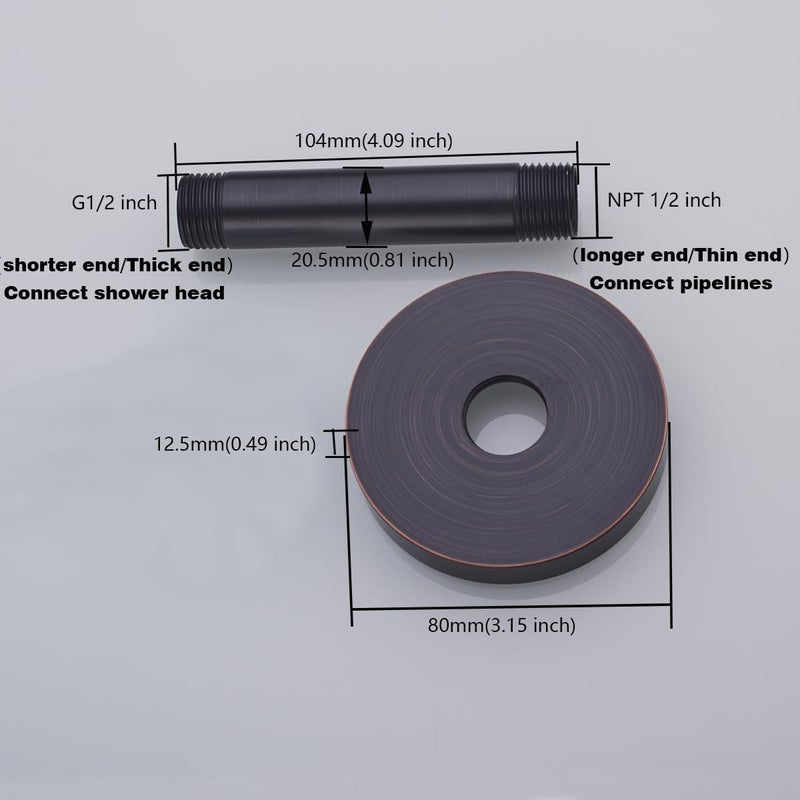 Random Straight Shower Arm with Flange Oil Rubbed Bronze 4 Inches Ceiling Mount Shower Head Extension Arm Ceiling-Mounted For Fixed Shower Head.RD-91038-4-ORB - Image 2