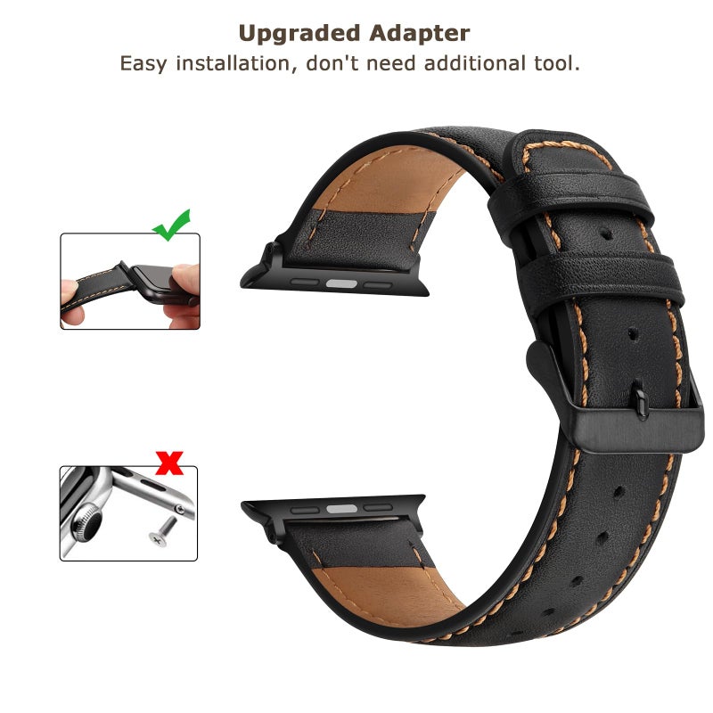Tasikar Bands Compatible with Apple Watch Band 49mm 46mm 45mm 44mm 42mm Genuine Leather Replacement Straps Compatible with Apple Watch Ultra 3 2 1 SE Series 11 10 9 8 7 6 5 4 3, Black - Image 4